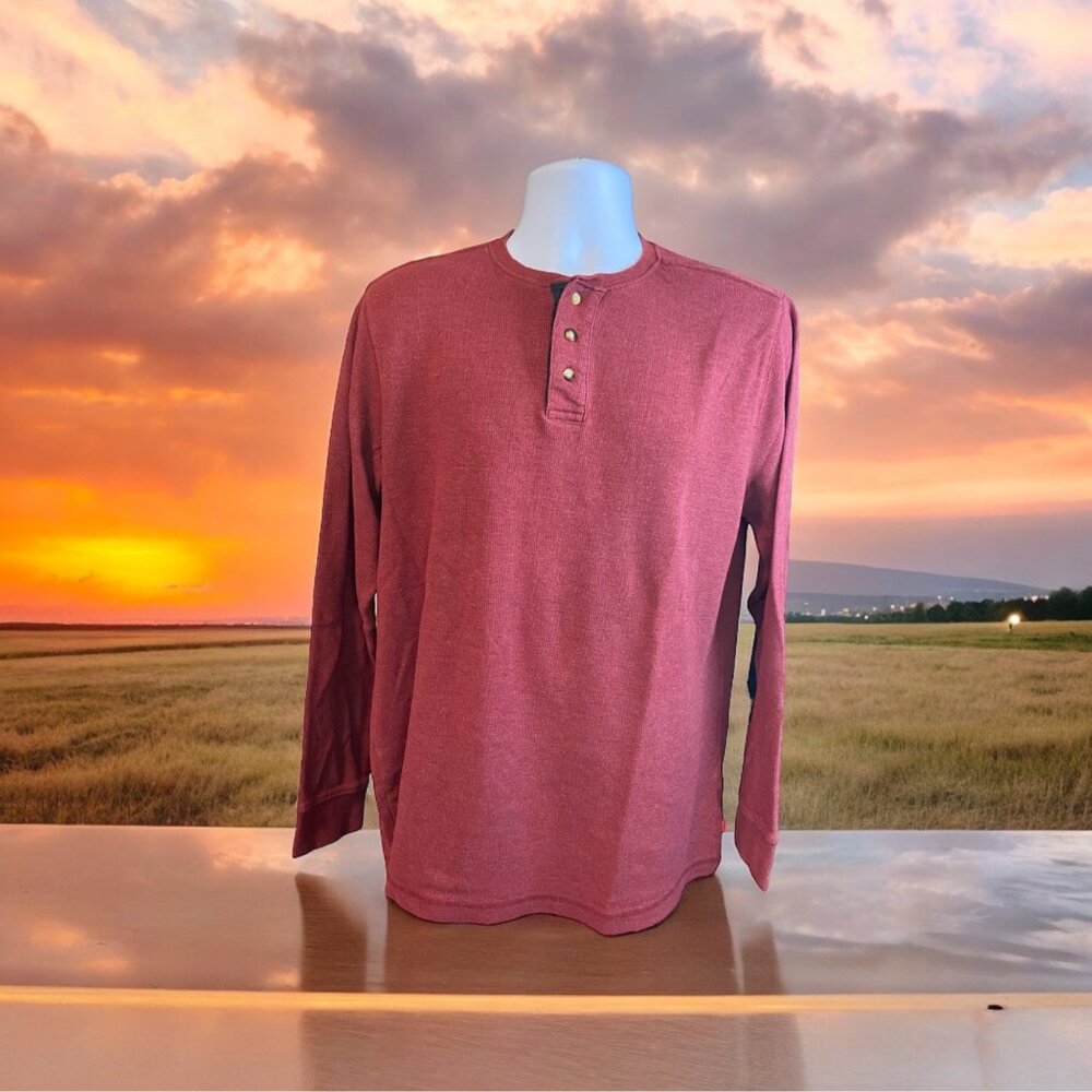 Levis Mens Henley Shirt Red Large Long Sleeve Button Up Normcore Gorpcore